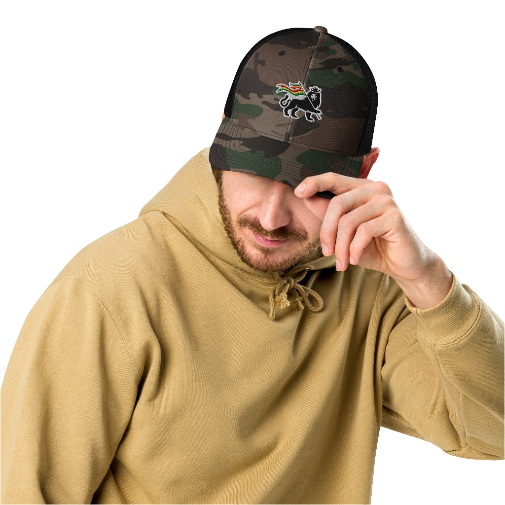 Afajato Lion of Judah Embroidered Camouflage trucker hat